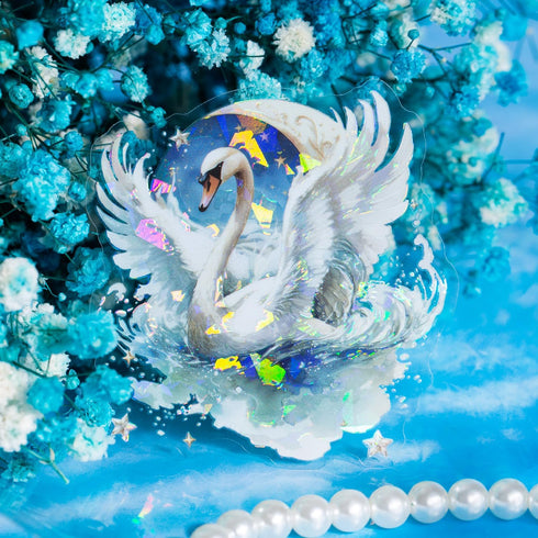 Yoksas Holographic Shiny Fantasy Starry Swan Stickers - 60Pcs Waterproof Clear Glitter Aesthetic Scrapbook Stickers for Junk Journals,Planner,Resi...