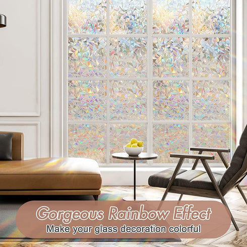 Haton Window Privacy Film, Stained Glass Rainbow Film Decorative Window Clings, Static Cling Sun Blocking Stickers Decals Coverings Tint for Home ...