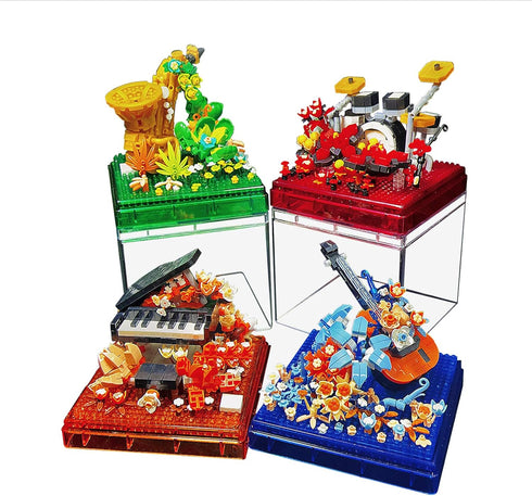 Drums Flower Mini Building Blcoks Set, DIY Creative Activity Micro Block Musical Instruments with Dust Cover, Percussion Plant Model Kits for Adul...