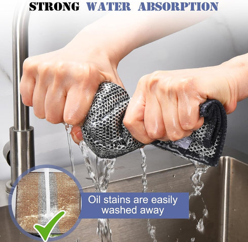10 Pcs New Upgrade3-LayerNonScratch Wire Dishcloth,Wire Dishwashing Rag, Non-Scratch Wire Dishwashing Ragsfor Wet and Dry, Kitchen Cleaning Dish R...