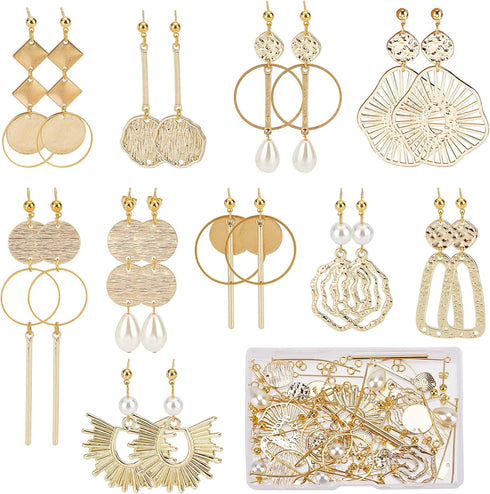 SUNNYCLUE 1 Box DIY 10 Pairs Flat Round Charms Geometry Earring Making Starter Kit Stamping Blanks Round Linking Charm Circle Links Stainless Stee...