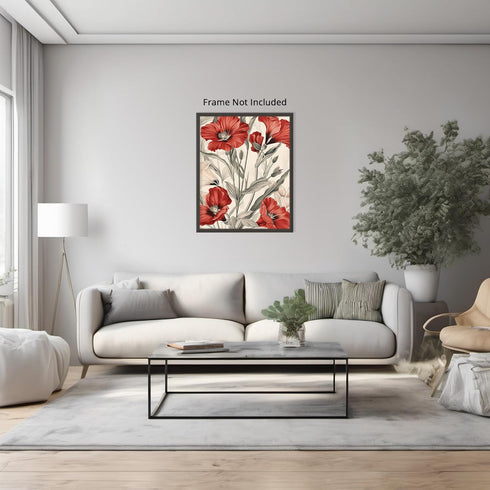 Posterizer 1 pcs-red flowers in the wild-minimalist design-Floral & Botanical Art-Abstract & Modern Art-Decor for Home & Office- UNFRAMED Wall Art...