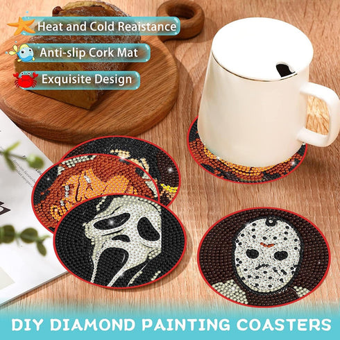 ICECHEN 8 Pcs Diamond Paintings Coasters Kits with Holder, DIY Halloween Coaster Diamond Art Kits,Full Drill Rhinestone Painting Kits for Adults &...