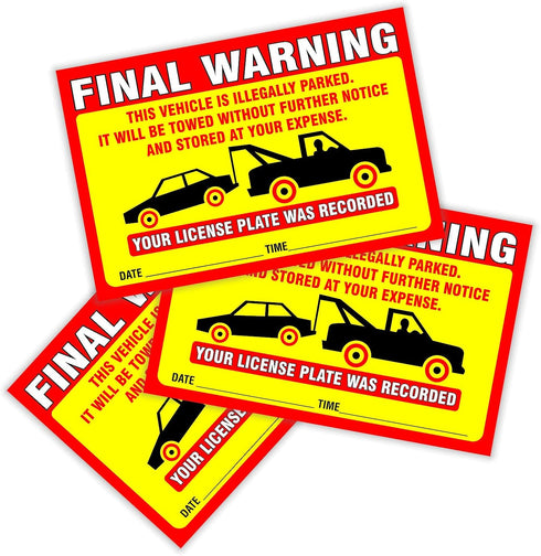 Final Warning Stickers (Pack of 50) Parking Violation Notice Vehicle is Illegally Parked - Large Size 6" X 9" – Yellow...