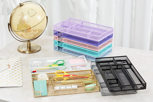 Annova Desk Drawer Organizer/Storage Tray - Metal Mesh with Dividers for Pens, Desktop Accessories, Bathroom, Kitchen, Makeup and Office Supplies ...