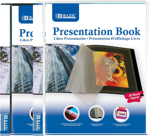 BAZIC Presentation Book 10-Pockets Binder w/ Plastic Clear Sleeves, Fits 8.5x11" Paper, Color May Vary, 1-Unit...