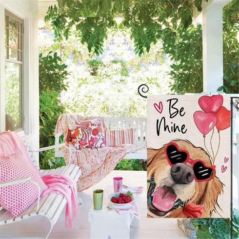 Valentines Day Dog Be Mine Garden Flag 12x18 Double Sided,Golden Retriever with Balloons Small Yard Flag,Seasonal Outdoor Decor for Anniversary We...