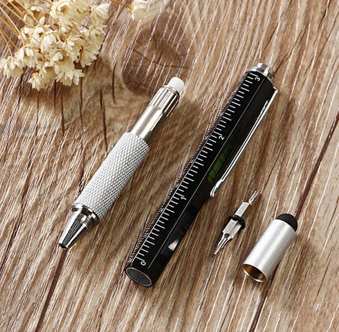 Multi-word 6 in 1 Multi Function Tool Ballpoint Pen with Ballpoint, Ruler, Screwdriver, A Flat Head, Touch-Screen Pen, Levelgauge (2PCS Black)......