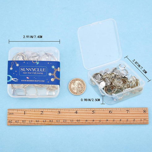 SUNNYCLUE 30Pcs 12mm Adjustable Cabochon Ring Settings with 30Pcs Round Glass Dome Cabochons Blank Finger Rings for DIY Ring Making Jewelry Making...