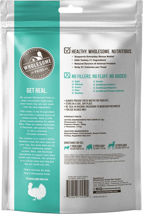 Wholesome Pride Functional Calming Support Turkey Recipe Jerky Bites Calming Dog Treats - 8 oz...