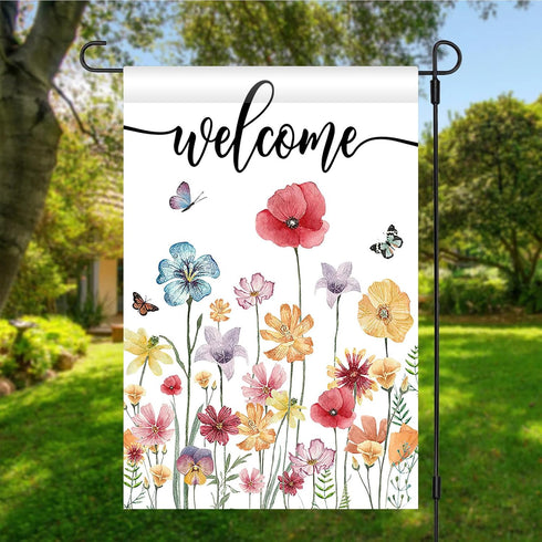 Avezano Welcome Wildflower Garden Flag Spring and Summer Floral Yard Flag for Outside Farmhouse Garden Decor Seasonal Welcome Sign Porch Decoratio...