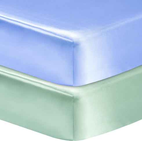 2 Pack Satin Soft Crib Sheet for Baby with Sensitive Hair Silky Baby Mattress Sheet Blue and Green Unisex 52’’x28’’x8’’ Fitted Sheets...