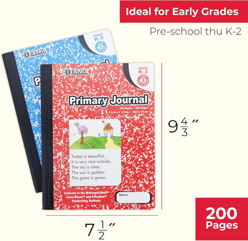 BAZIC Primary Journal Composition Book Marble, 100 Sheet Drawing & Writing Grades K- 2 Notebook Journal Comp Notebooks for Kindergarten School, 2-...
