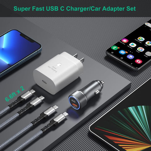 Super Fast Car Charger Type C, Bangfun 25W USB C Charger Block+Dual Port USB Car Charger Cigarette Lighter Adapter for Samsung Galaxy S24/S23 Ultr...