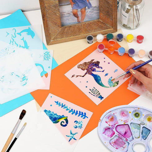 20 Pieces Sea Ocean Creatures Stencils Animal Painting Stencils Mermaid Seahorse Jellyfish Stencil Templates for DIY Crafts Scrabooking Painting o...
