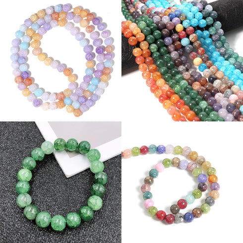 Round Glass Beads for Jewelry Making,8mm Crackle Glass Beads 15 Colors Smooth Crystal Beads Bracelet Making Kits with Elastic Thread for Bracelets...