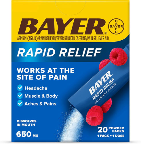 Bayer New Rapid Dissolvable Raspberry Flavor Powder Packs with Aspirin & Caffeine for Fast Acting Headache, Muscle and Body Pain Relief...
