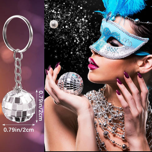 Henoyso 36 Pcs Mirror Disco Ball Keychain Mini 70s Disco Keychain Bulk Small Silver Disco Ball Decoration for 1970s Party Favors Decorations Mardi...