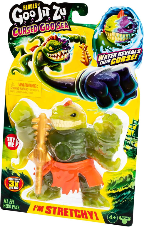Heroes of Goo Jit Zu Cursed Goo Sea | Super Stretchy, Goo Filled Toy Ill Eel Action Figure Hero Pack | with Color Changing Face That Reveals His C...
