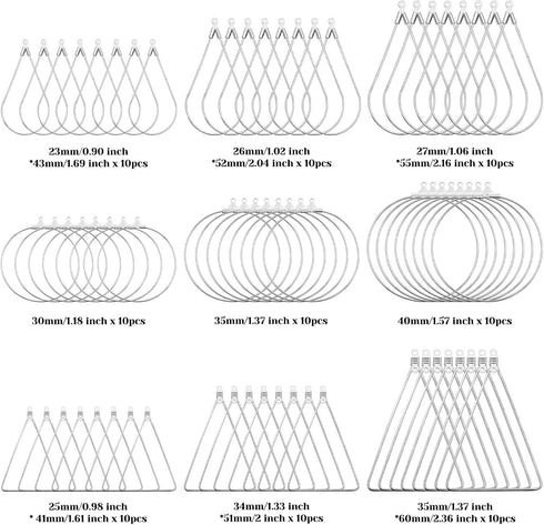 YaeYur 90Pcs White K Beading Hoop Earrings Beading Hoop Set Geometric Beading Earrings Teardrop Round Triangle Beading Hoops for Earring Making DI...