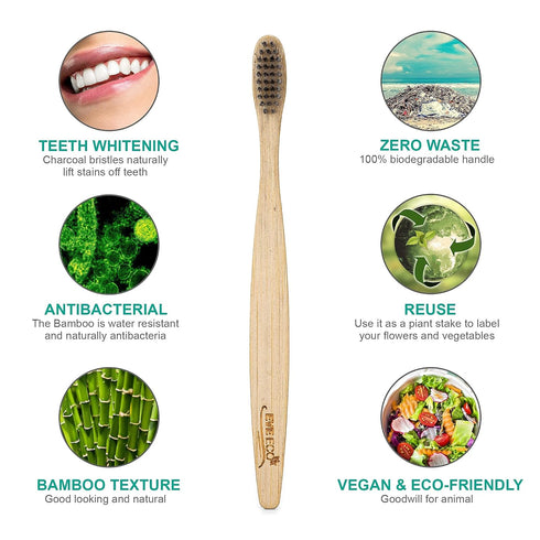 24 Count I Bamboo Toothbrush I Soft Bristles Best for Sensitive Gums I Charcoal I Vegan I Natural Wood I BPA Fee I Recyclable I Compostable I Biod...