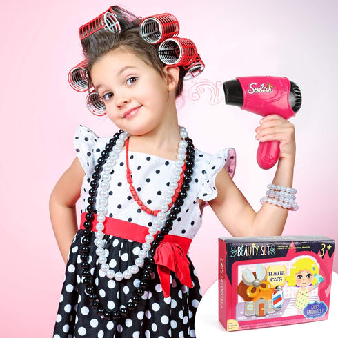 Girls Beauty Salon Set Pretend Play Stylist Hair Cutting Kit Hairdresser Toys with Hair Dryer, Scissors, Barber Apron and Styling Accessories...