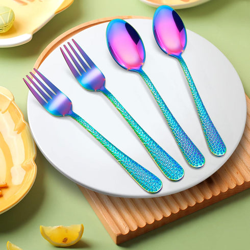 LIANYU 14-Piece Kids Silverware Set, Rainbow Toddler Utensils Flatware Set, Stainless Steel Child Preschooler Cutlery Set, Includes 7 Kids Spoons,...