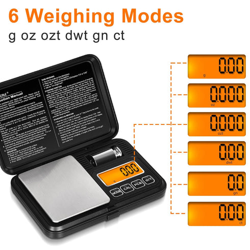 Digital Pocket Scale 200g/ 0.01g, Gram Scale with LCD Backlit, Tare, Mini Scale 6 Modes, Small Scales Digital Gram and Oz for Jewelry, Powder, Her...
