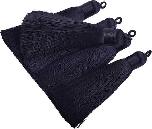 KONMAY 10pcs 3.4''(8.5cm) Handmade Imitation Silk Tassels with Hanging Loop for Jewelry Making (Black)...