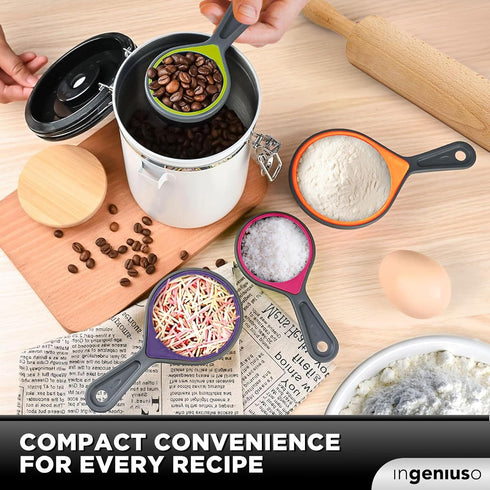 Collapsible Measuring Cups and Nesting Spoons - Adjustable Silicone for Cooking, used for Liquid and Dry Kitchen Items - Portable Portion Control,...