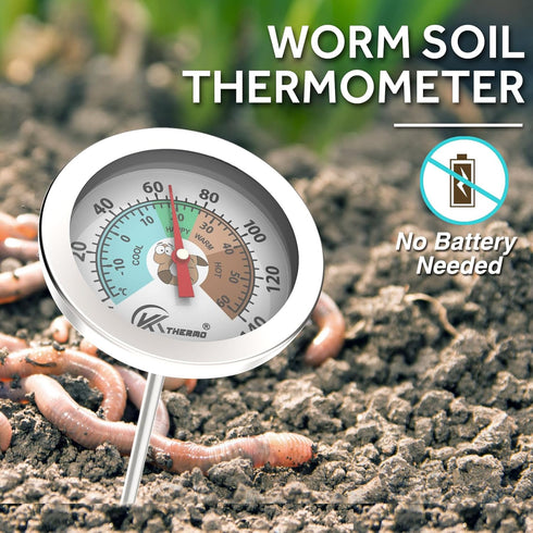 KT THERMO Compost Soil Thermometer Worm Thermometer Out Door Planting soli Temperature Measurement with 2.5 dial and 8 Inch Stainless Steel Probe...