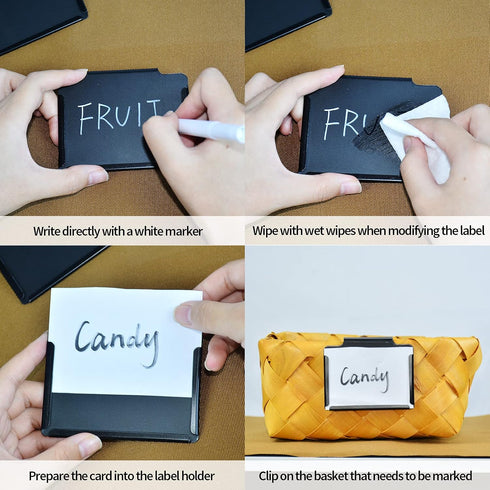 20 PCS Basket Bin Labels Clip on Removable PVC Kitchen Pantry Clip Label Holder for Basket Organization Box or Storage Bins-Includes1 White Chalk ...