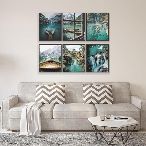 HoozGee Nature Landscape Wall Art Prints Mountain Decor Canvas Wall Decor Posters Lake Boat Pictures Photography Art Posters for Home Living Bedro...