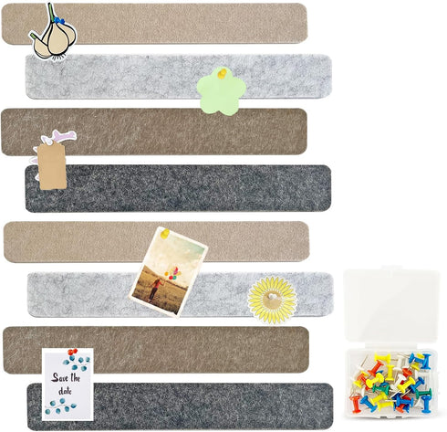 8 Pcs Black Brown Gray Felt Pin Board Bar Strips Bulletin Board ?Self-Adhesive Bulletin Board Bar Strips?Cork Boards for Walls with 35 Pushpins, f...