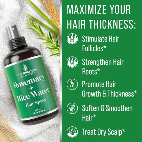 Rosemary Oil + Rice Water Spray For Hair Growth. 4oz Vegan Longsheng Rice Water and Rosemary Oil For Women & Men. Hair Thickening, Moisturizing, S...