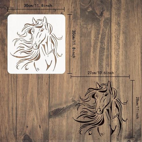 FINGERINSPIRE Beautiful Horse Painting Stencil 11.8x11.8 inch Hollow Out Horse Head Drawing Stencil Reusable Animal Craft Stencil for Painting on ...
