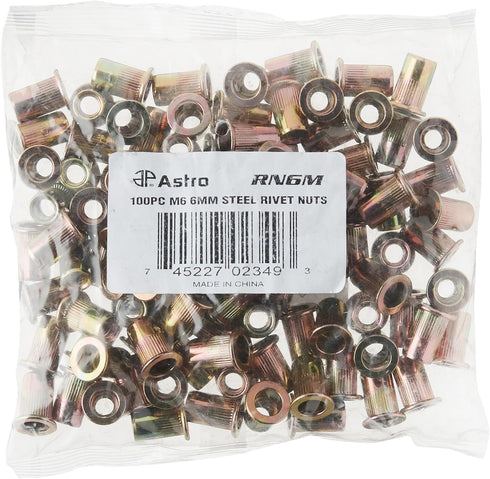 Astro Pneumatic Tool RN6M 100-Piece M6 6mm Steel Rivet Nuts...