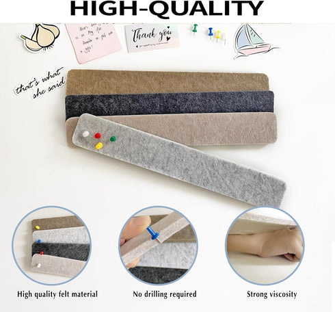 8 Pcs Black Brown Gray Felt Pin Board Bar Strips Bulletin Board ?Self-Adhesive Bulletin Board Bar Strips?Cork Boards for Walls with 35 Pushpins, f...