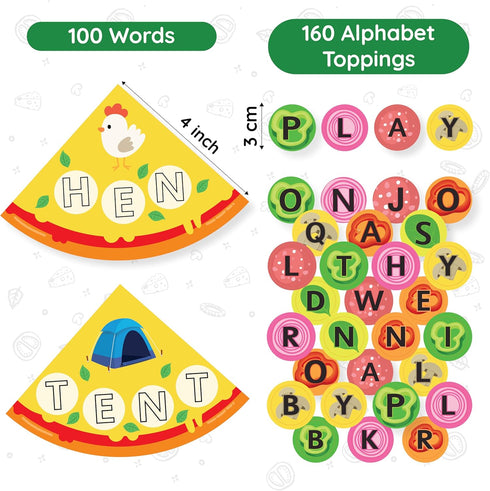 Word Pizza - Word Building Game Ages 4-6 with 150 Alphabet Tokens & 100 Words, Preschool Kindergarten Learning Activities, Homeschool Classroom Ph...
