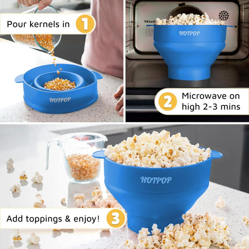 Popco Silicone Popcorn Maker - Microwave Popcorn Popper with Handles - Collapsible Bowl, Heat-Resistant, Easy to Clean, Ideal for Family Movie Nig...