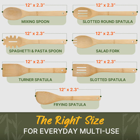Bamboo Wooden Spoons for Cooking – 7 PCs Wooden Cooking Utensils for Nonstick Cookware – Wooden Utensil Set – Easy to Clean, Sturdy, Lightweight &...