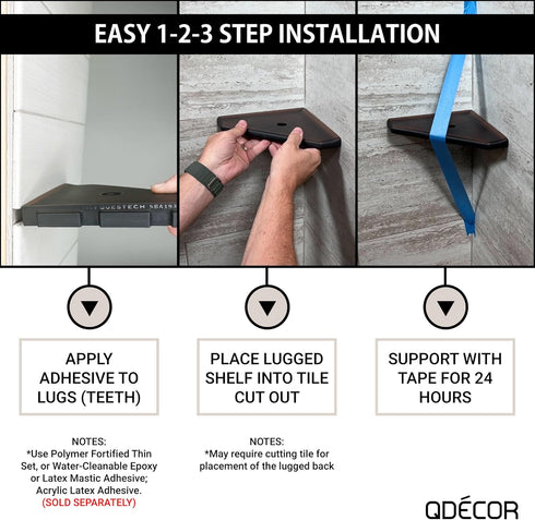 Questech 5" Corner Shower Footrest, Lugged for New Construction, Shaving Shelf for Inside Shower, Bathroom Storage Corner Caddy, Geo Lugged, Brush...