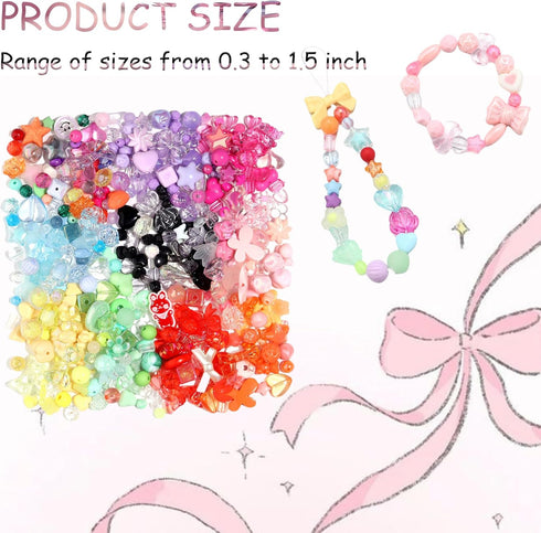 Lemonkey 150pcs Cute Assorted Beads Acrylic Mix Random Style Flower Butterfly Candy Star Kawaii Beads for Jewelry Making Bracelet Necklaces(Red Ro...