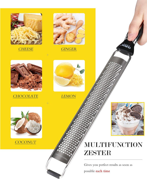 Ourokhome Kitchen Lemon Zester, Stainless Steel Hand Held Parmesan Cheese Grater for Ginger, Chocolate, Coconut, Lime, Nutmeg, Citrus, Fruit, Vege...