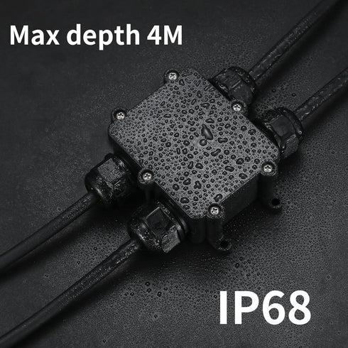 Waterproof IP68 Junction Box 4 Way, External Underground Electrical Junction Box, Black Outdoor Cable Connector Box for Diameter 4mm -10mm Wire Gl...