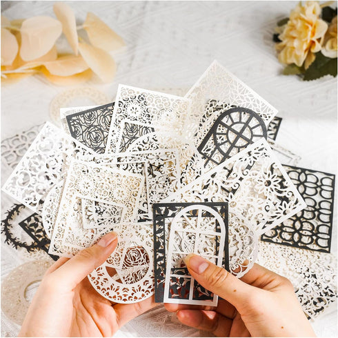Diuhofart Scrapbook Cutouts Paper Lace for Scrapbooking Supplies Frames, 80 Pcs Vintage Scrapbook Paper Window Cutout for Junk Journaling, Card Ma...