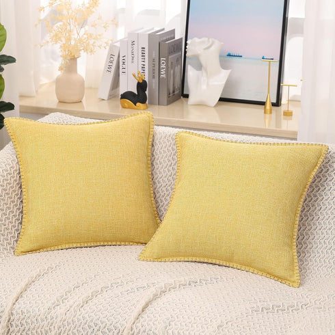 decorUhome Decorative Outdoor Throw Pillow Covers 20x20 Set of 2, Square Linen Rustic Neutral Farmhouse Pillow Covers with Stitched Edge for Couch...