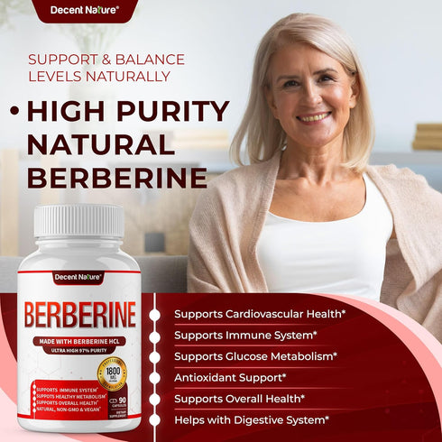 Berberine Supplement 1800mg - Premium Berberine HCl 97% High Purity Berberine Plus, Supports Immune System, High Potency Berberine Hydrochloride, ...