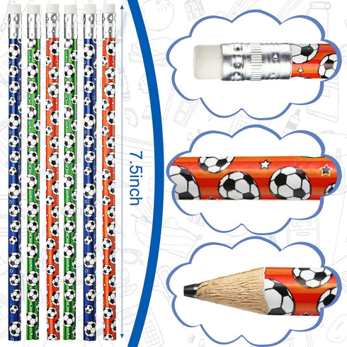 Soccer Pencils Kids Sport Pencils with Eraser Top Football Pencils Soccer Print Wooden Pencils for School Students Teachers Office Supplies Soccer...
