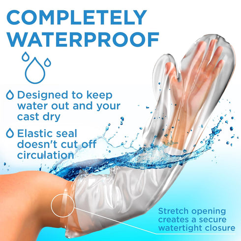 100% Waterproof Cast Covers for Shower Arm Adult - Tight Seal - 2pk Reusable Cast Protectors - Full Arm Bag Sleeves - Strong and Durable...